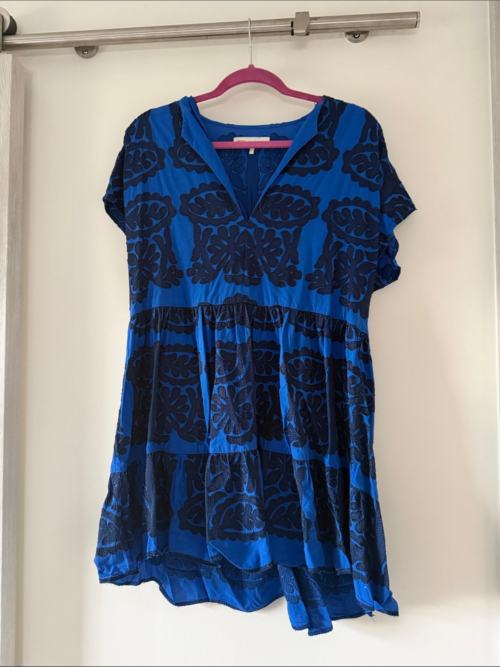 Zara Blue and Black Short Sleeve Tiered Dress
